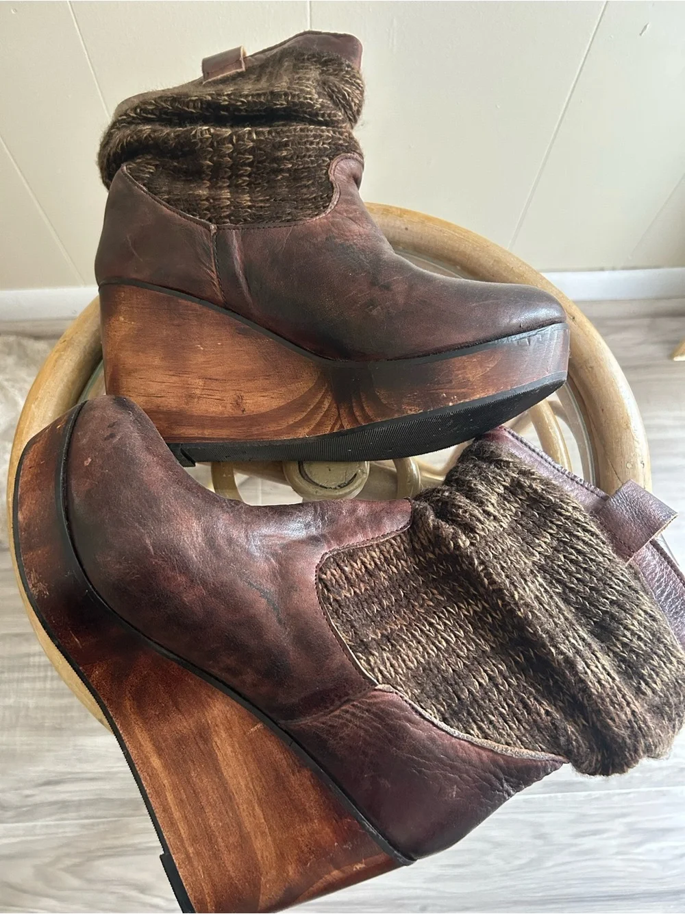 Wooden wedge booties